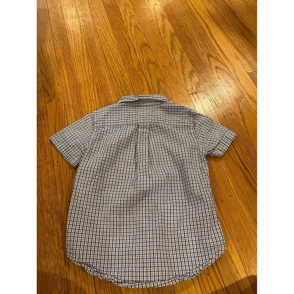 Ralph Lauren Boys Blue Gingham Short Sleeve Button Down Shirt Size 5 Cotton